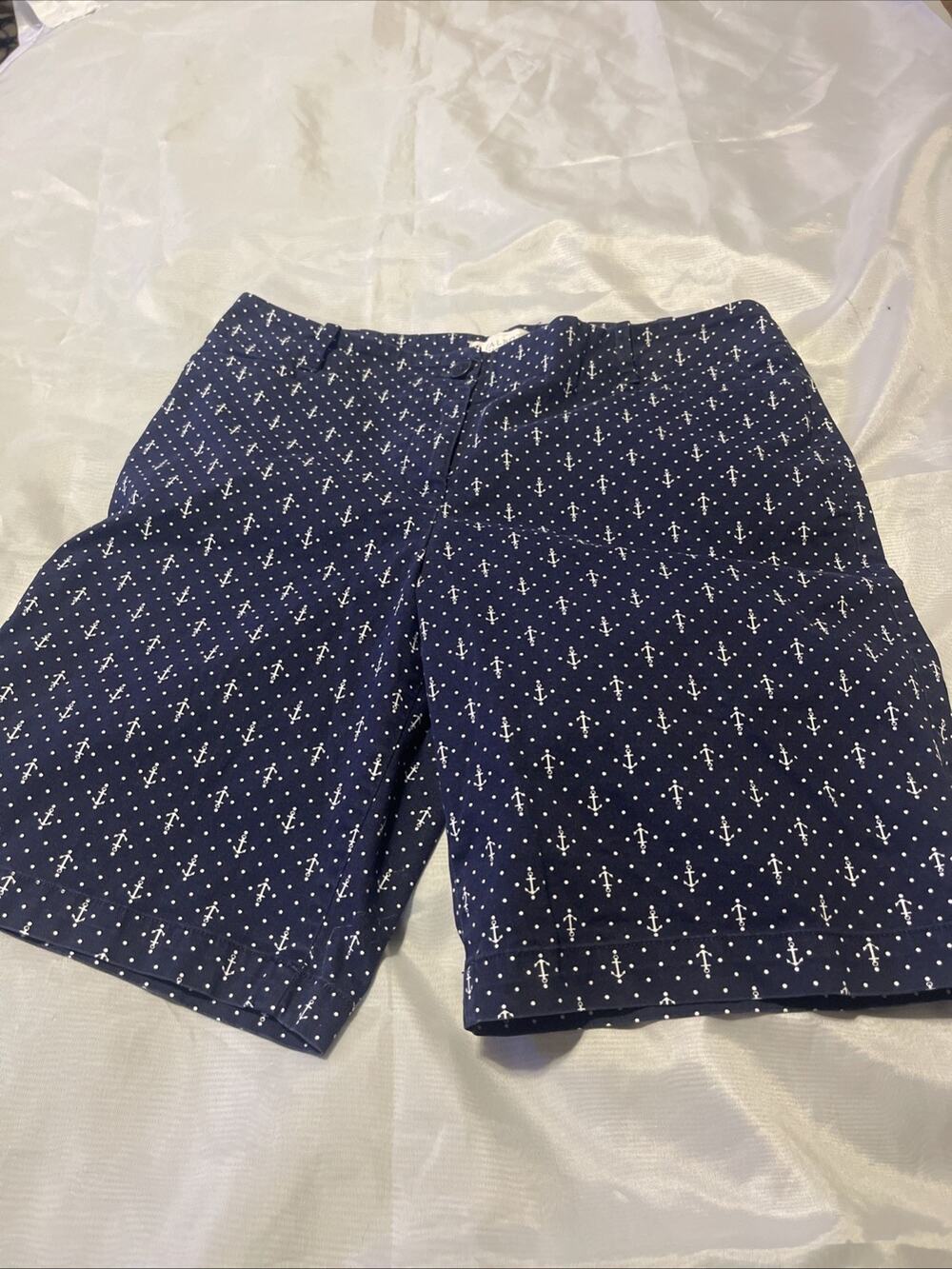 Talbots Petites Women’s 10 10P Anchor Sailing Shorts Walking Blue Nautical EUC